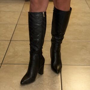Faux Leather Knee High Black Heeled Women's Boots - 7.5